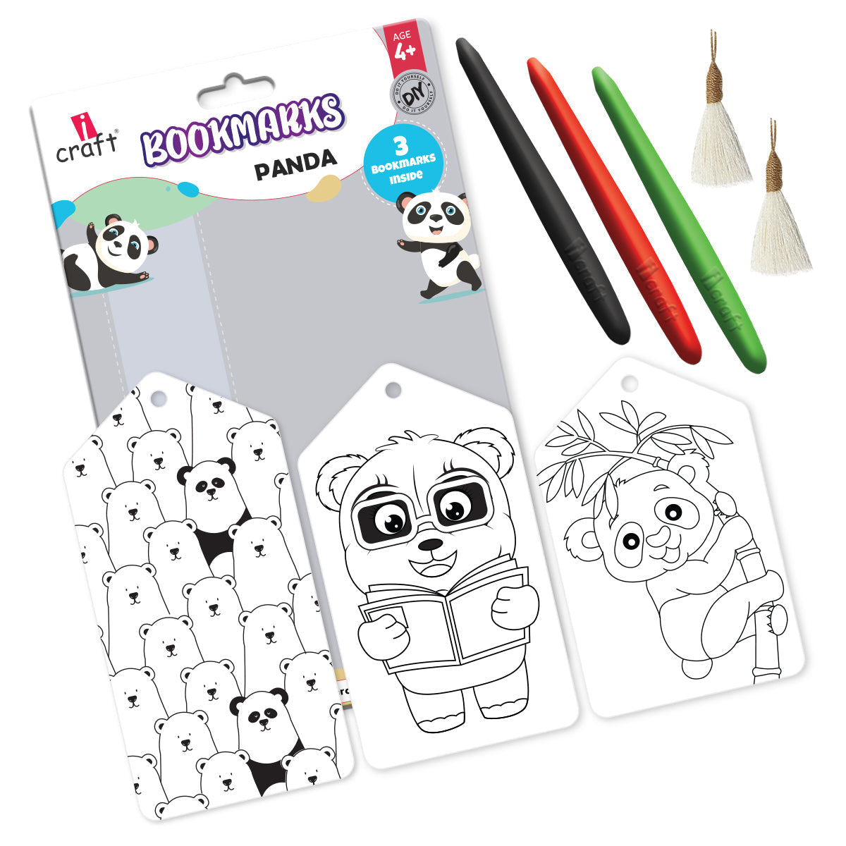 iCraft Panda Bookmark Coloring Kit for Kids - Art Activity Set iCraft